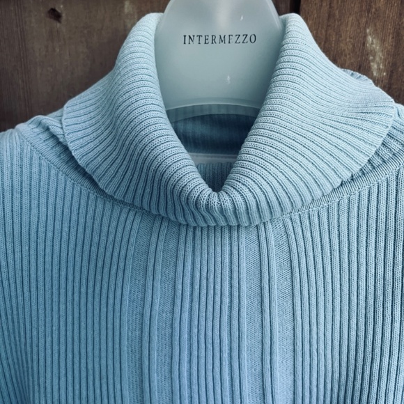 Liz Claiborne Lizsport  Vintage 💯Cotton Light Blue Ribbed Sweater Turtleneck  L - Picture 2 of 11